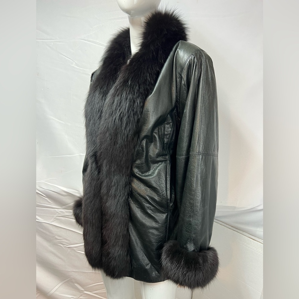 Vintage Roxciticus Women’s L Black Nappa Lamb Leather Fur Collar Penny Lane Coat - Picture 3 of 11